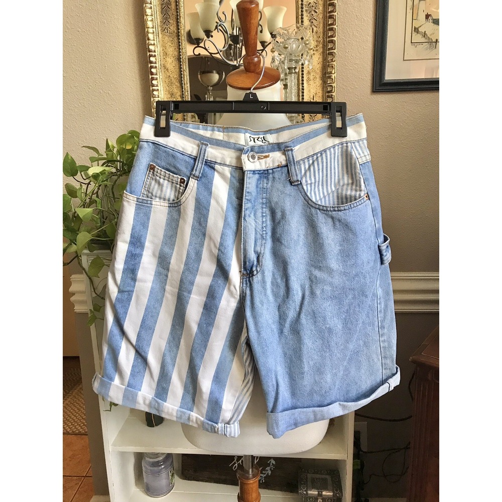 Vintage Y2K Steel Jeans  Sz 5 High Waisted Denim Color Block Carpenter Shorts